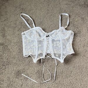 Body Rage White Floral Bustier Underwire Corset SIZE M